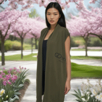 GDorri Army Green Cape, Cape Jacket, Cape Sleeve, Cape Blazer, Draped Vest, Sleeveless Cape