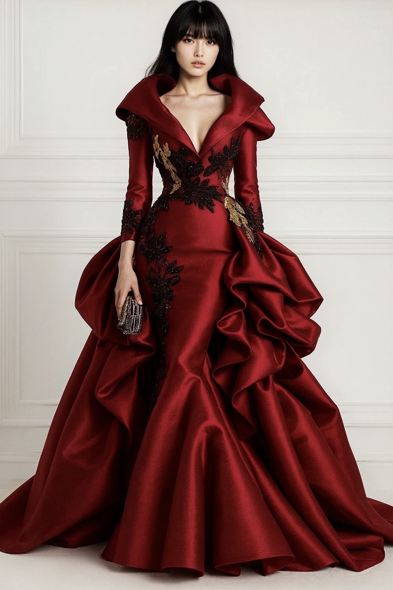 GDorri Chamilie — Burgundy Couture Evening Gown, Exclusive Handmade Red Carpet Design (front)