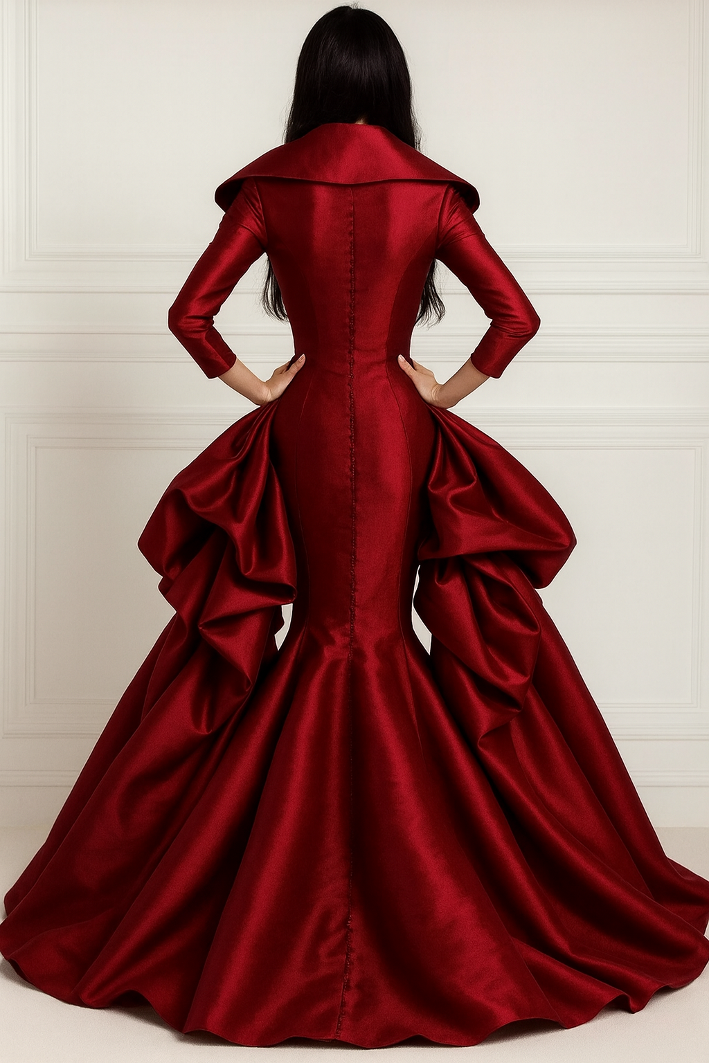 GDorri Chamilie — Burgundy Couture Evening Gown (back), Exclusive Handmade Red Carpet Design